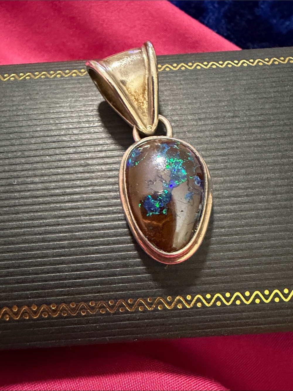 Sterling Silver Boulder Opal Pendant in Brown with Blue-Green Flash